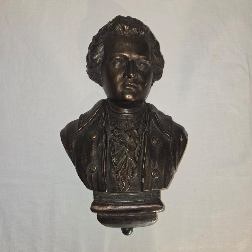 Vintage Relief Wolfgang Amadeus Mozart Bust Bronze Chalkware